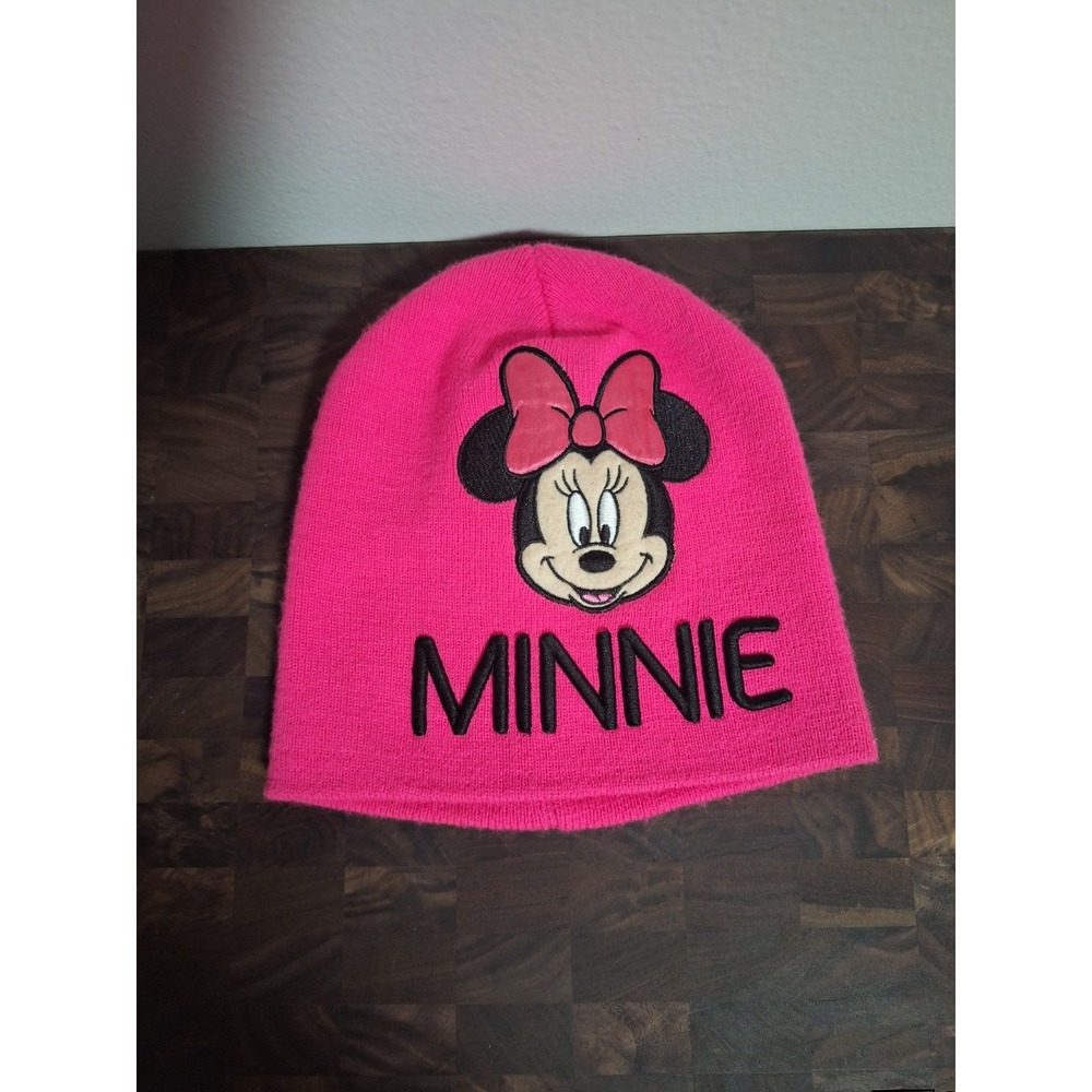 Disney‎ Minnie Mouse Girls Bright Pink Knit Beanie Winter Hat Embroidered